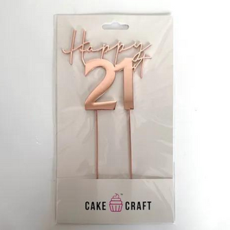 Rose Gold Happy 21st Metal Cake Topper