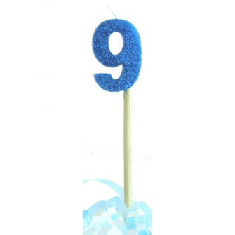 Glittered Blue Candle No. 9