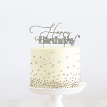 Happy Birthday Silver Metal Cake Topper V1
