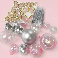 Name Clear, Pink & Silver Deco Ball, Fan & Butterfly Topper 27 Piece Set