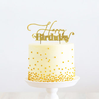 Happy Birthday Gold Metal Cake Topper V1