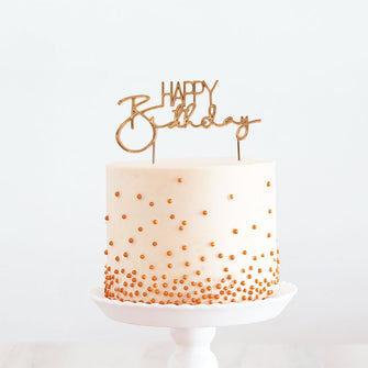 Happy Birthday Rose Gold Metal Cake Topper V2