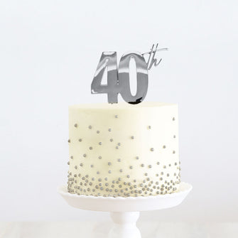 40th Silver Metal Cake Topper