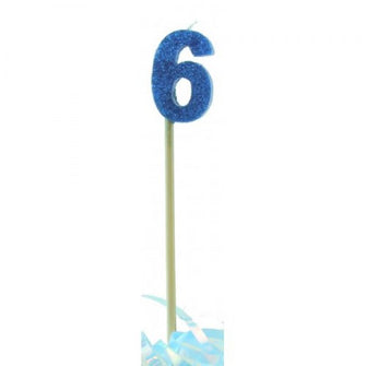 Glittered Blue Candle No. 6