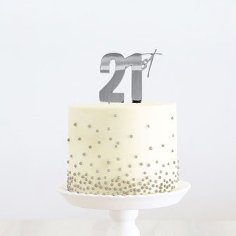 21st Silver Metal Cake Topper
