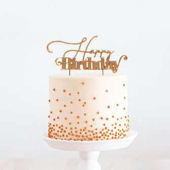 Happy Birthday Rose Gold Metal Cake Topper V1