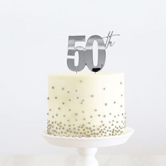 50th Silver Metal Cake Topper