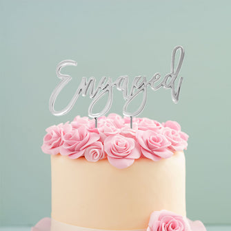 Engaged Silver Cake Topper