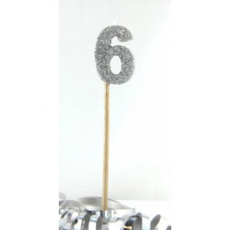 Glittered Silver Candle No. 6