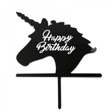 Unicorn Happy Birthday Cake Topper Black